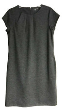 Lands’ End Sz 10 Gray Sheath Dress Short Sleeve Pleated Neckline Back Zip Career