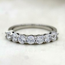 Round Cut Lab-Created 1.80Ct White Diamond Wedding Band Ring 925 Sterling Silver