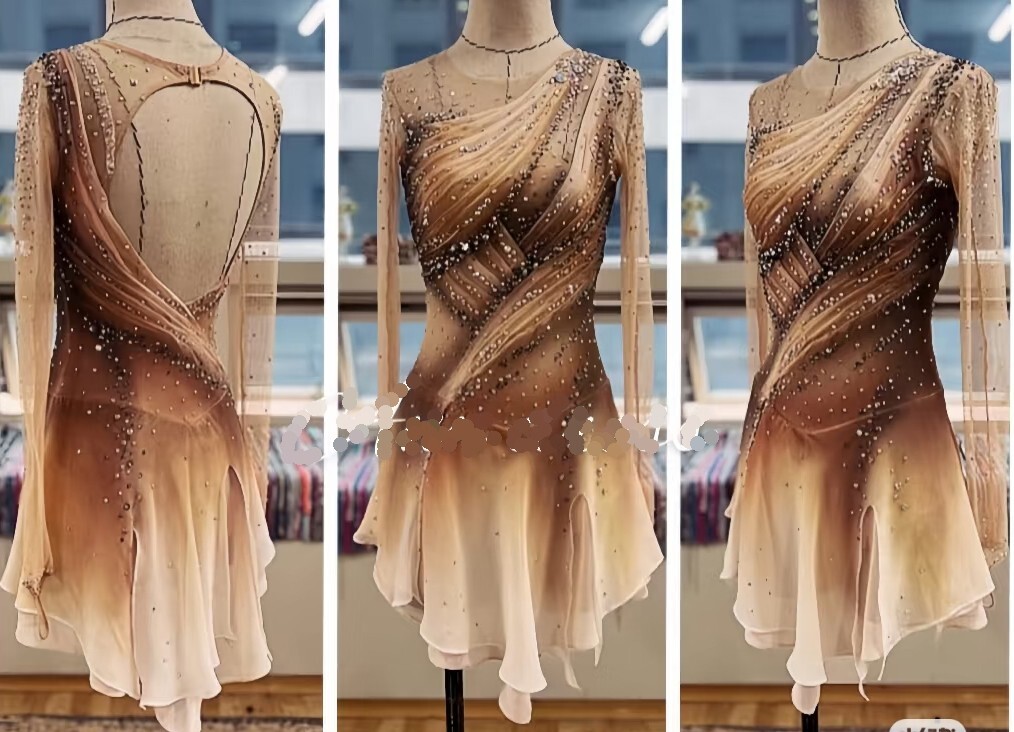 Ice Skating Adult Figure skating Dress Gymnastics Costume brown dyeing
