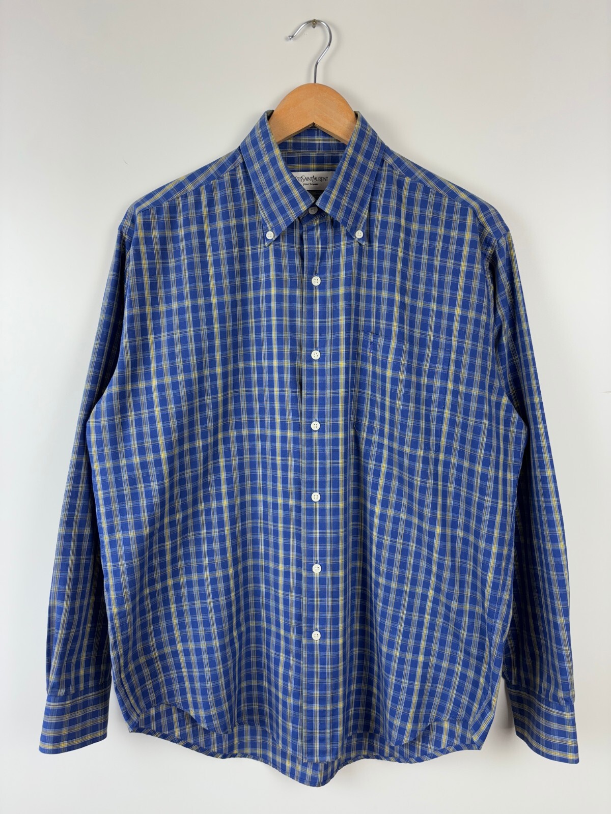 Camicia vintage Yves Saint Laurent a quadri manica lunga con bottoni uomo 40 41 16