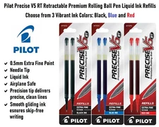 Pilot Precise V5 RT Rolling Ball Liquid Ink Refills, 0.5mm Extra Fine, 3 Packs