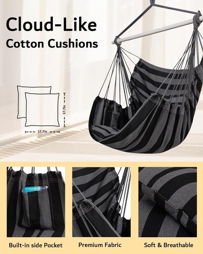 Luxury Indoor Outdoor Hanging Hammock Chair – Supports 500lbs with Cushions - Picture 6 of 9