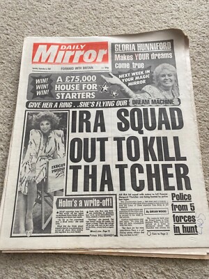 Daily Mirror Newspaper 5th September 1987 IRA Squad out to kill Thatcher