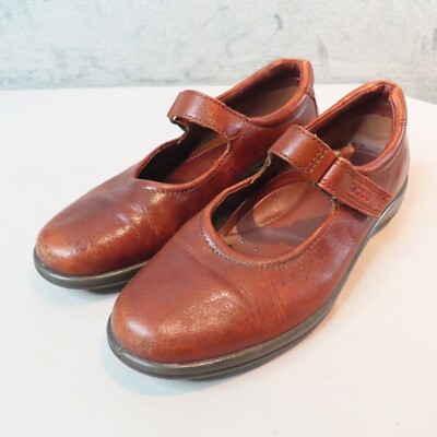ECCO Light Brown Leather Mary Jane Comfort Flats Womens Size