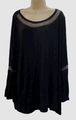 $100 Belldini Women's Black Embellished 3/4 Sleeve Top Solid Plus Size 2X