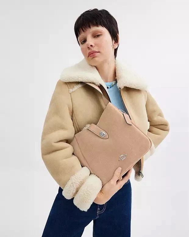 Borsa a tracolla Coach Hadley convertibile nuova con etichette in camoscio pelle CW004 tortora chiaro