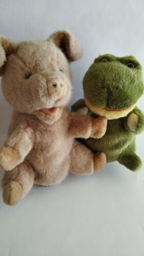 Lot of Two Vintage German Plush Hand Puppets Frog Pig - 第 1/9 張圖片