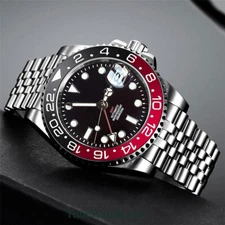 NH34 GMT Automatic Watch For Men 40mm Black Dial Sapphire Crystal Jubilee Strap