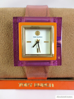 ★人気のスクエア★TORY BURCH THE SEDGWICK WATCH NEW Tory Burch Sedgwick TBW3102 Pink Purple Orange Acetate