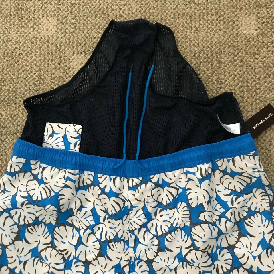 Pantalones cortos de surf Michael Kors para hombre con estampado de hojas azules talla L Foto 4 de 4