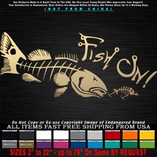 Fishing Bone Red Fish Drum Look Right Angry Fish ON Skeleton Sticker Decal