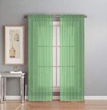 2 Piece Fully Stitched Sheer Voile Window Panel Curtain Drape Set