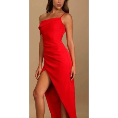 NWT Lulus Women's Prom One Shoulder Side Slit Formal Dress Red Size Large |  eBay