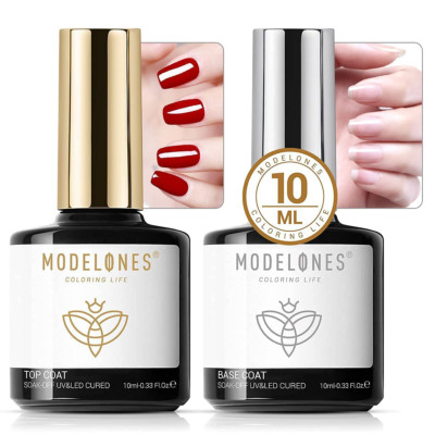 Modelones Gel Nail Polish No Wipe Top and Base Coat Set 2x10ml UV LED Soak Off N