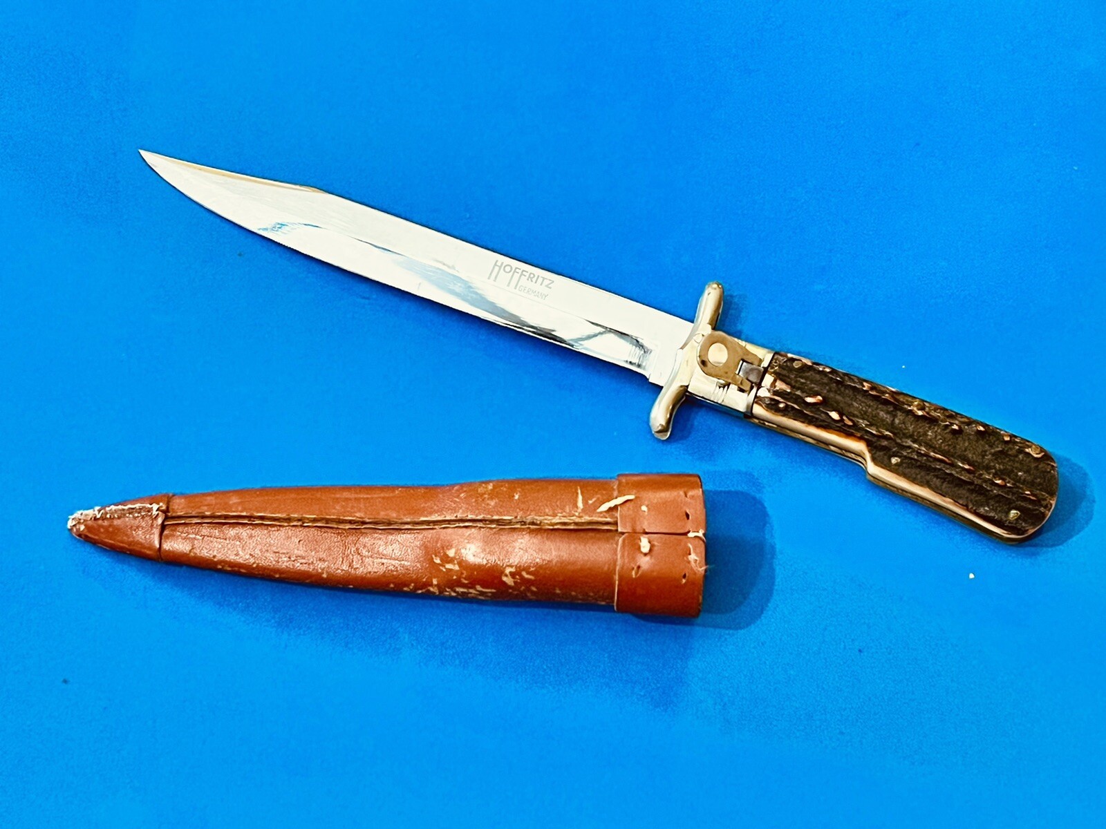 VINTAGE HOFFRITZ STAG HANDLED FOLDING BOWIE KNIFE SOLINGEN GERMANY