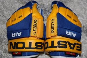 VINTAGE EASTON AIR GX1300 13.5" ICE HOCKEY GLOVES FLEX GRIP BLUE YELLOW HTF RARE