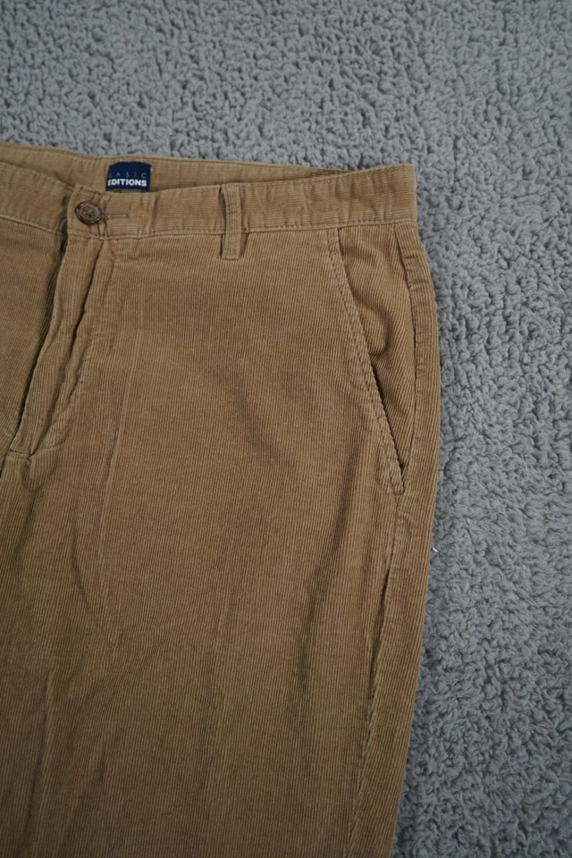 Pantalones de pana Basic Editions para hombre 34x30 marrón bolsillos pierna recta calce Foto 4 de 4