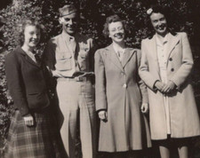 4W Photograph Pretty Women Group Portrait Smiling Handsome Military Man 1940's