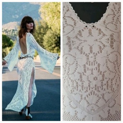Spell & The Gypsy Fleetwood White Crochet Vintage Hippie Maxi Dress 8 NWT  chek
