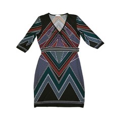 Calvin Klein Geometric Print V Neck 3/4 Sleeve Faux Wrap Dress Women's Size M