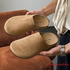 Mens Suede Round Toe Mules Slip-On Clogs Casual Slippers Fashion Loafers Flats