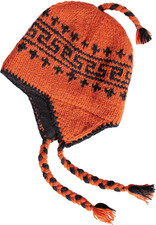 Hand Knit Sherpa Wool Hat with Micro Fleece Lining and Ear Flaps, Handmade Winte