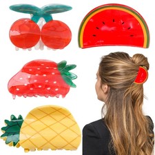 4 PCS Fruit Hair Claw Clips Cute Cherry 1 Count Pack of 4 , Red, Yellow