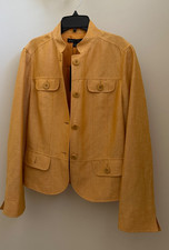 NEW Lafayette 148 52% Linen 48% Wool Ochre Jacket Stand Collar Buttons ~ 8