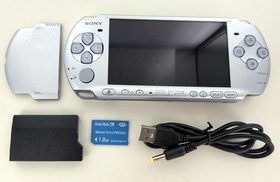 Sony PSP 3000 Mystic Silver Handheld Console -Memory Card, Charger + New Battery