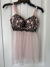 Victoria's Secret Pink Black babydoll lingerie 36C W/OS Thong. New W/Tags.