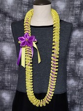 Purple  Yellow Graduation 2026 Satin Ribbon Lei with Flower New