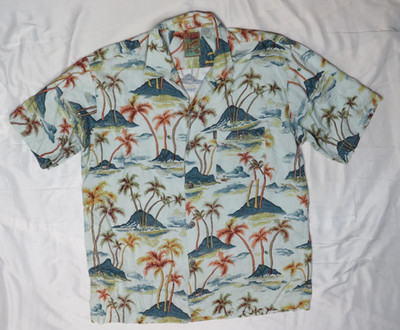 PINEAPPLE CONNECTION MENS M VINTAGE HAWAIIAN PRINT SHIRT BUTTON FRONT RAYON ISLE