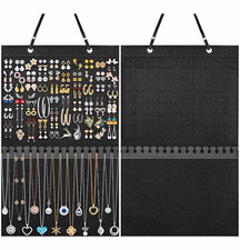 Black Hanging Wall Mounted Jewelry Organizer Holds 140 Pairs  16 Necklaces
