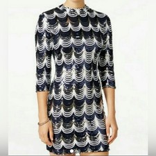 Crystal Doll Navy/Silver Scalloped Sequin OpenBack Bodycon Dress, Small/Medium