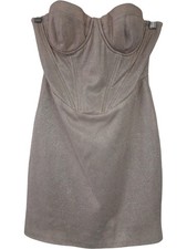 House of London Glitter Mini Dress Women's XS Beige Strapless Party