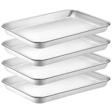 4 Pieces Baking Sheet Pan Tray, Stainless Steel Small Cookie Sheets for Bakin...