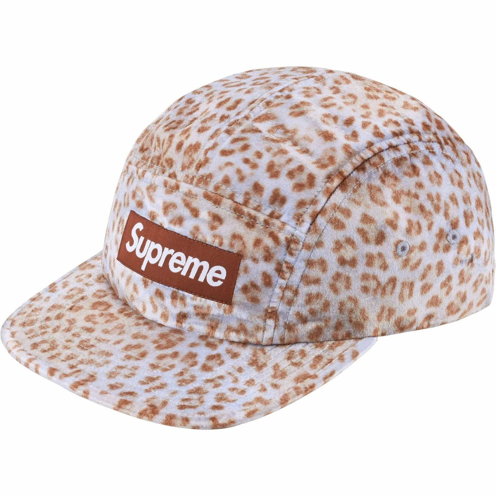 Casquette de camp velours léopard suprême (SS24) marron authentique neuve logo boîte à la main