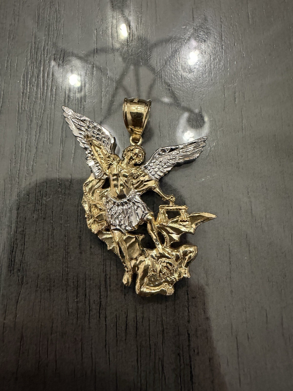 Solid 10k Two-Tome Gold Saint Michael Pendant 2” … - image 1