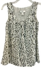 ANN TAYLOR LOFT Cream Green Black Top XSP XS Petite Animal Print Sleeveless