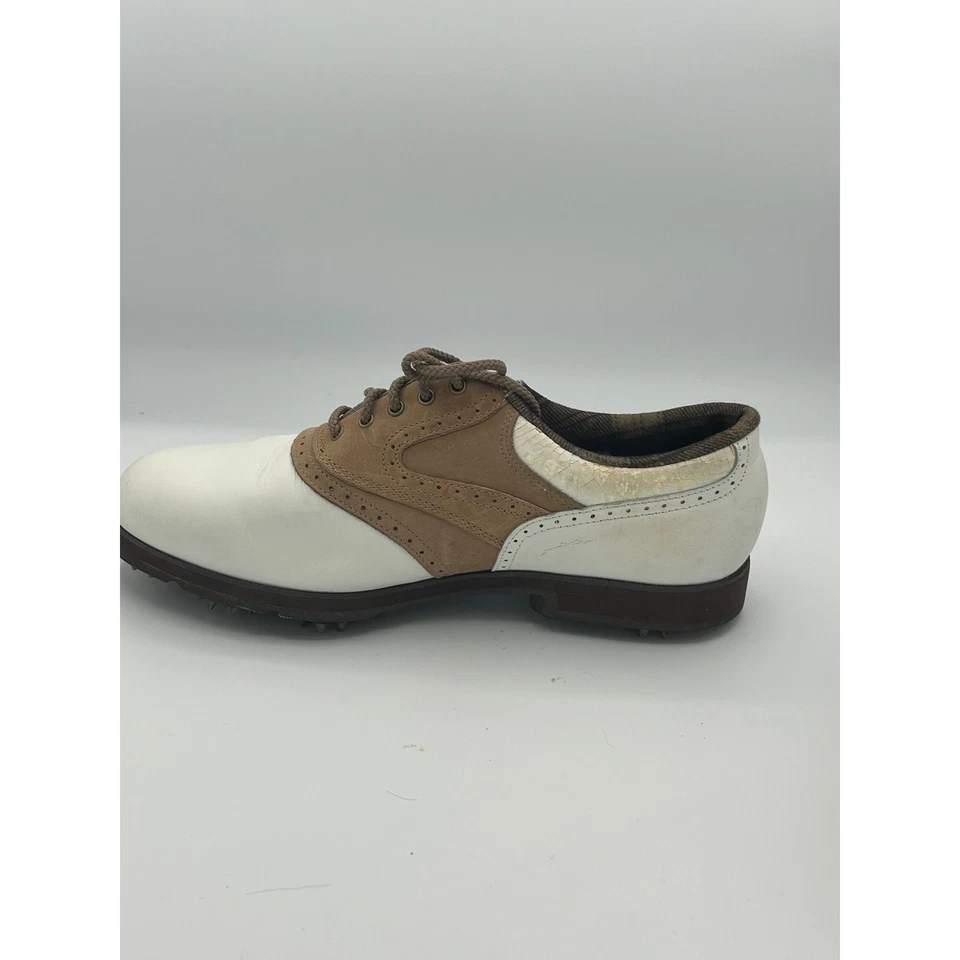 Zapatos de golf FootJoy para mujer blancos marrones cuero con púas talla 8,5 M Foto 4 de 4