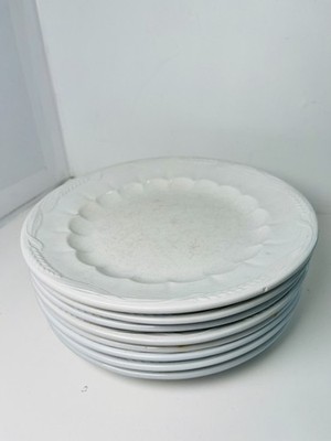 Set of Eight White E. Pearson Ironstone Dinner Plates