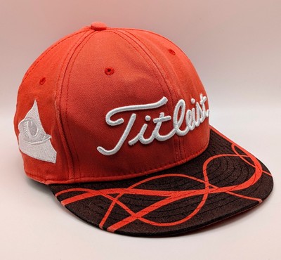 Titleist Stretch Fitted Hat S/M Golf Orange Brown Secret Society Eye Patterned