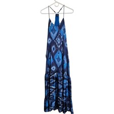 Guess Blue Tiered Maxi Dress Sleeveless Racerback Halter XS Maximalism Summer