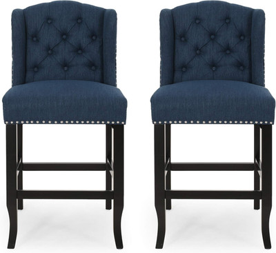 Navy Blue & Dark Brown Foxcroft Wingback Counter Stools - Set of 2