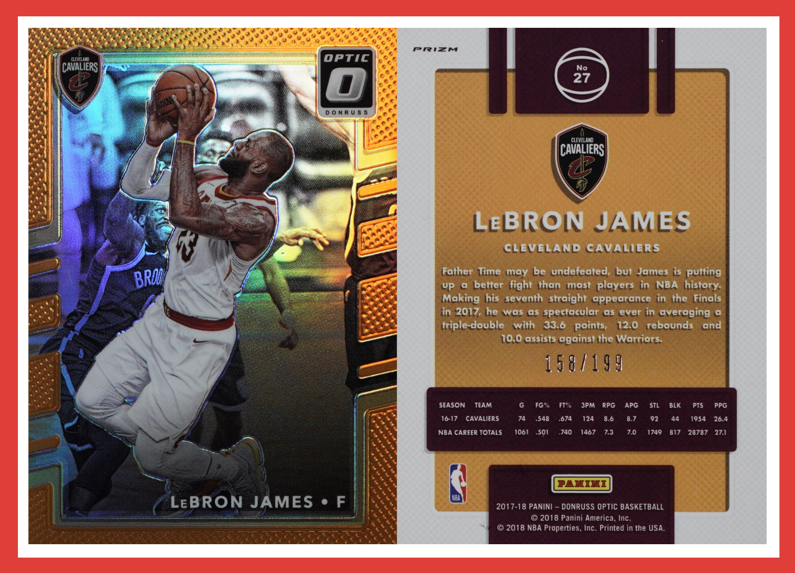 2017 Donruss Optic LeBron James Orange Prizm 158/199 #27 Cavaliers Lakers