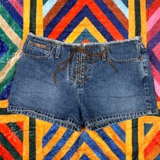 Vintage Y2K LEI Leather Lace Up Front Denim Jean Shorts Size 9