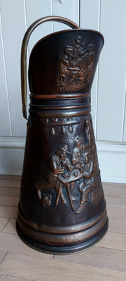 SCHÖNER ANTIKER GROSSER MESSING KUPFER KOHLE EIMER SCHAUFEL 20,5 cm FABELHAFT