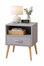 Nachttisch mit Schublade und offenem Fach  42 x 42 x 56 cm Grau Modern Holzbeine