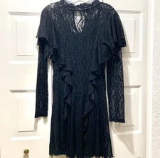 Free People Two Piece Long Sleeve Black Lace Ruffle Diamond Dress Small