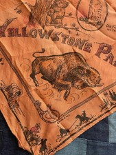Vintage 50s Yellowstone Park Novelty Bandana 100 Rayon Western Cowboy Rodeo USA